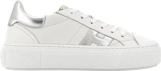 Hogan White Silver H705 Allacciato H Leather Lace-Up
