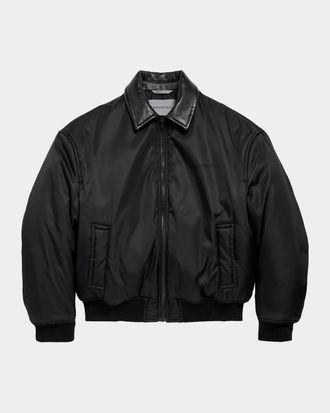 Balenciaga Men & apos;s Leather-Collar Bomber Jacket