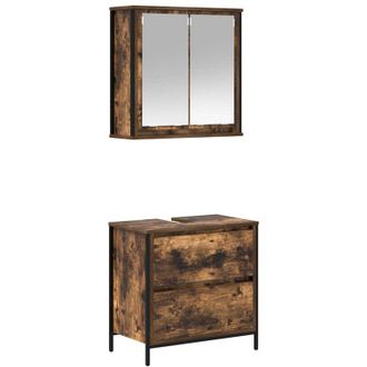 vidaXL Set De Muebles Ba&ntilde;o 2 Pzas Madera Contrachapada Roble Ahumado Vidaxl