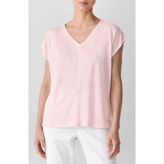 Eileen Fisher V-Neck Organic Linen T-Shirt in Crspk at Nordstrom Rack, Size Xx-Small