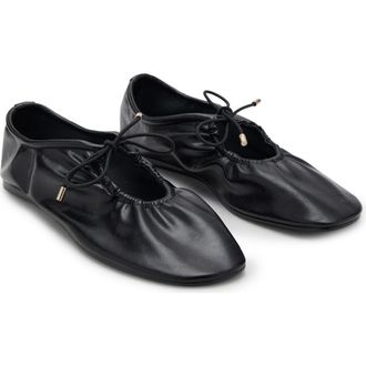 Mango Ruched Ballet Flat in Black at Nordstrom, Size 8.5Us