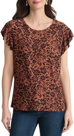 Jones New York Floral Flutter Sleeve Top in Soft Spice/jones Black at Nordstrom, Size X-Large