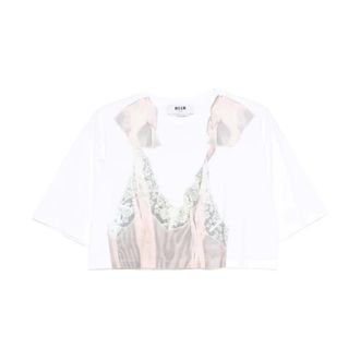 Msgm Msgm, Tops, Dames, Wit, M, Katoen, T-shirt met ronde hals