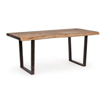 Konte Design Mesa de madera de acacia y patas de acero negro, 180&times;90 cm