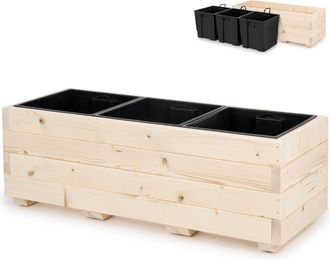 OEM Maceta De Madera Con Tres Separadores Extra&iacute;bles, Ideal Para Plantas Y Flores En Balc&oacute;n, Jard&iacute;n O Terraza, 91 X 33 X 32 Cm - Madera Natural