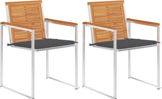 vidaXL Vidaxl - Sillas De Jard&iacute;n Con Cojines 2 Uds Madera Maciza Acacia Y Acero