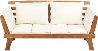 Beliani Beliani - Banco De Jard&iacute;n De Madera De Eucalipto Clara Brazos Reclinables Cojines Blanco Crema Portici