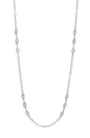 Nordstrom Bezel Cubic Zirconia Station Long Necklace in Clear- Silver at Nordstrom Rack