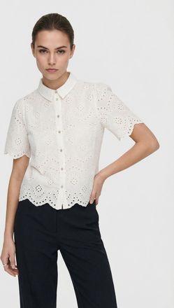 Only Carmakoma Kurzarmbluse ONLY CARMAKOMA CARVALAIS S/S SHIRT WVN NOOS, Damen, Gr. 42, cloud dancer, Web, Obermaterial: 100% Baumwolle, unifarben, loose fit normal,