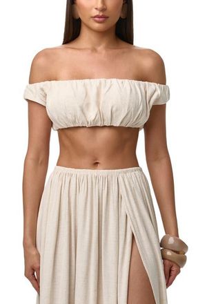 Naked Wardrobe Shirred Off the Shoulder Crop Top in Cream at Nordstrom, Size X-Small