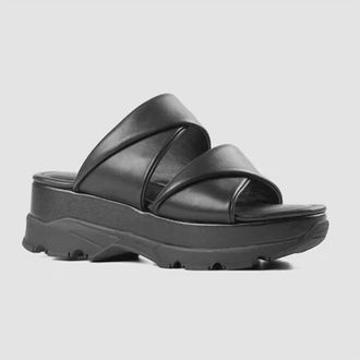 All Black Womens Double Collar Slide Sandals In Black