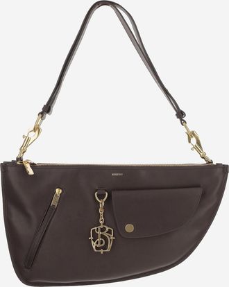 Burberry Womens Double Shield Bag Brown Calfskin Shoulder
