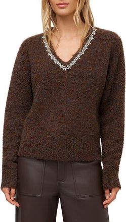Fifteen Twenty Ash Embellished V-Neck Sweater in Wood at Nordstrom, Size X-Small