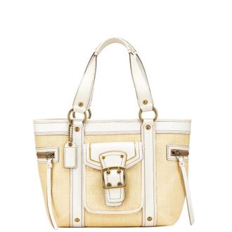 Coach Beige White Straw Leather Tote Bag (Pre-Owned)