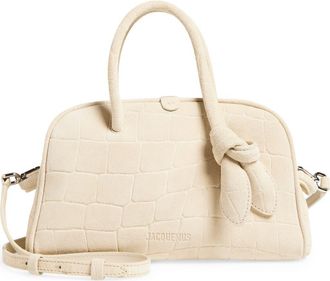 Jacquemus Le Petit Turismo Croc Embossed Suede Bowling Bag in Ivory at Nordstrom