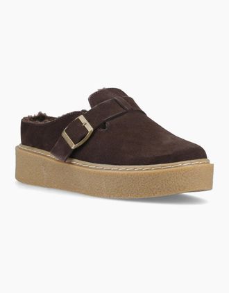 Hush Puppies Womens Hush Puppies Blanche Fur Leather Womens Chocolate Mules - Brown - Size: 4