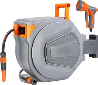 OEM Enrollador De Manguera De Jard&iacute;n, Rebobinado Autom&aacute;tico, Montaje En Pared, Gris-naranja, 30 M