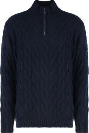 Moorer Maglione con mezza zip - Blu