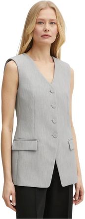 Patrizia Pepe Jassen, Dames, Grijs, S, Leer, V-neck Vest