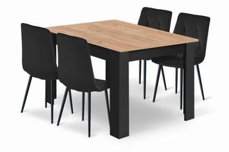 OEM Conjunto De Mesa Np De 120x80cm, Color Negro Artesanal + 4 Sillas Libra Negras