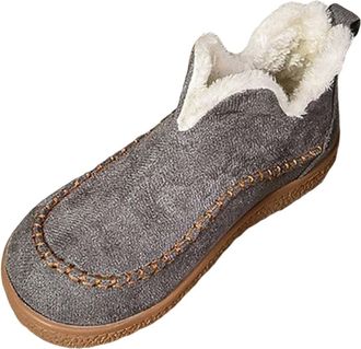 Generic Fur Ankle Boots Casual Sneakers Breathable Flat Casual Shoes Winter Padded Warm Womens Boots Womens Leather Boots (Grey, 7.5)