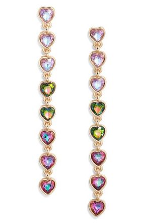 Open Edit Crystal Heart Linear Drop Earrings in Rainbow- Gold at Nordstrom