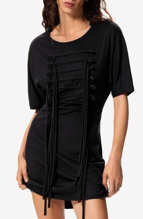 Desigual Open Back Cotton Blend Mini T-Shirt Dress in Black at Nordstrom, Size X-Small