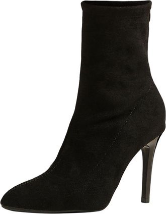 Generic Winter Stylish Ladies Suede Pointed Toe Ankle Boots with Rear Zipper and Elegant Thin High Heel for Sophisticated Evening Wear and Attire (Black, 4. 5