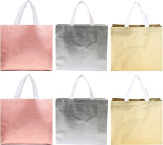 Cabilock Homoyoyo 6pcs Reusable Tote Bags with Handles Holographic Metallic Shopping Bags Set in Gold Silver and Rose Gold Lightweight Eco-Friendly Grocery Car