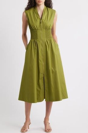 Vince Camuto Smock Waist Cotton Midi Dress in Olvive at Nordstrom Rack, Size 2