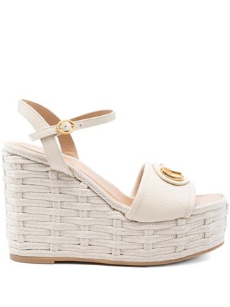 Valentino Garavani 120mm wedge sandals - women - Calf Leather/Rubber/Calf Leather - 39 - Neutrals