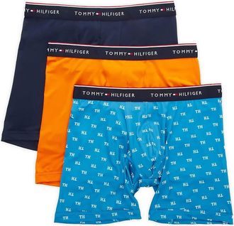 Tommy Hilfiger Mens 3-Pack Microfiber Boxer Brief In Tangerine/blue/navy