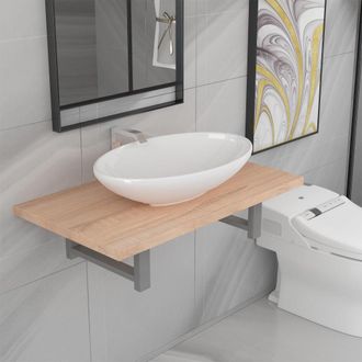 vidaXL Conjunto De Muebles De Ba&ntilde;o 2 Piezas Cer&aacute;mica Roble Vidaxl