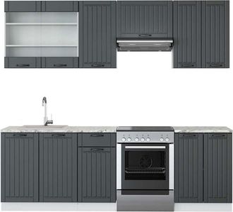 Vicco Mueble De Cocina Fame-line, Antracita Casa De Campo/blanco, 240 Cm, Et M&aacute;rmol