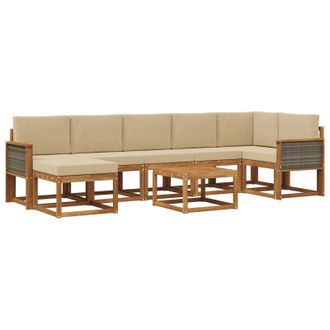vidaXL Conjunto De Sof&aacute;s De Exterior 8 Pcs Natural Y Beige Poli&eacute;ster Vidaxl
