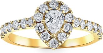 Pompeii3 1Ct Pear Shape Diamond Halo Engagement Ring in White, Yellow, or Rose Gold