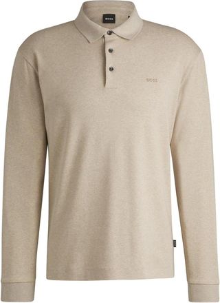 HUGO BOSS Tops, Heren, Beige, XL, Katoen, Elegant Longsleeve Polo Shirt
