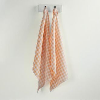 Solino Home Linen Kitchen Towels - Gingham Check in Sunny Orange at Nordstrom, Size Medium
