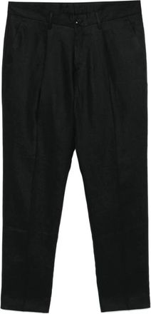 Daniele Alessandrini Pantalones de Lino Negros Corte Elegante - Trousers - Hombre - Negro - XL