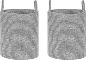 Beliani Beliani - Conjunto De 2 Cestas De Algod&oacute;n Gris 39 Cm Hecho A Mano Asas Moderno Saryk