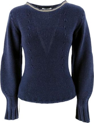 Fabiana Filippi Rondgebreide trui - Dames - Ronde hals truien - Blauw - M - Truien & Vesten