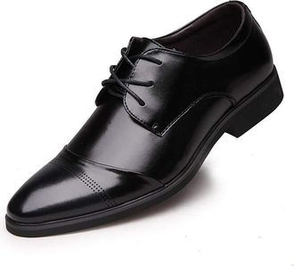 Generic Formal Oxford Shoes for Men Lace Up Cap Toe Derby Shoes Vegan Leather Rubber Sole Slip Resistant Low Top Party(Black,10.5 UK)