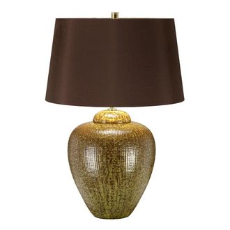 Loops Table Lamp Green Brown Glaze Finish Brown Tapered Cylinder Shade LED E27 60W