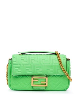 Fendi 2010-2024 Zucca Embossed Leather Chain Midi Baguette shoulder bag - women - Calf Leather - One Size - Green