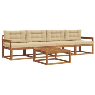 vidaXL Conjunto De Sof&aacute;s De Exterior Con Coj&iacute;n 5 Pcs Natural Y Beige Vidaxl
