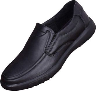 Generic Mens Slip On Leather Casual Shoes Breathable Soft Upper Non Slip Sole Comfortable Business Loafers for Middle Age Men(10.5) Black