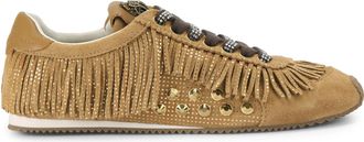Kurt Geiger Womens Suede Islington Fringe Sneaker Sneakers - Tan - Size UK 6