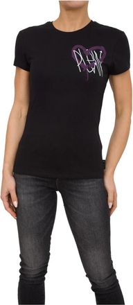 Philipp Plein Zwarte Ronde Hals T-Shirt - Dames - T-shirts - Zwart - M - Katoen - Tops