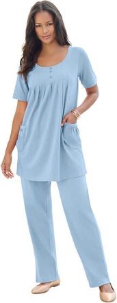 Roaman's Plus Size Two Pocket Soft Knit Swing Tunic in Pale Blue at Nordstrom, Size Medium