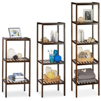 Relaxdays 3-piece bamboo shelf set, wooden, free-standing bathroom shelf, kitchen shelf, bookshelf, 3, 4, and 5 tiers, dark brown